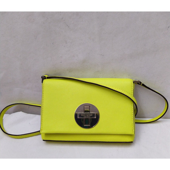 kate spade Handbags - Kate Spade New York Highlighter Yellow Leather Turnlock Crossbody Bag